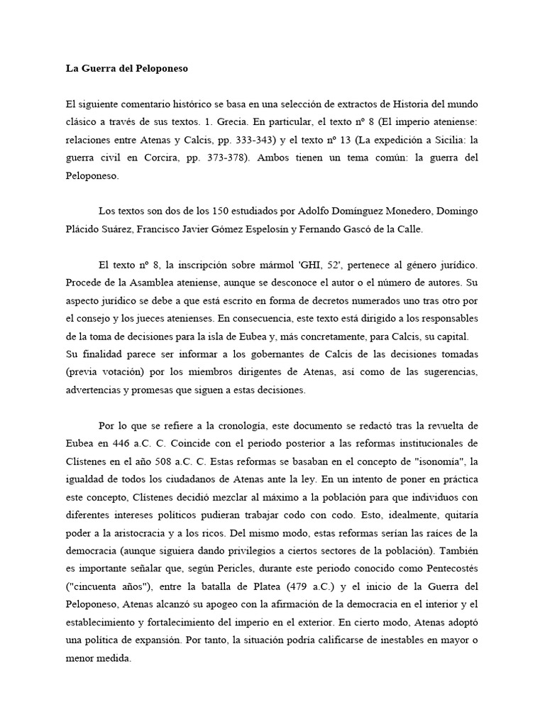 Análisis de la Guerra del Peloponeso | PDF | Guerra del Peloponeso ...