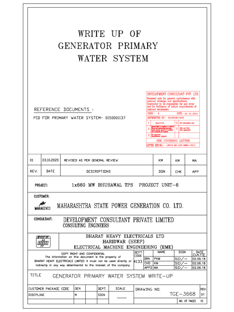 21910_TGE 3668_Rev-01_Write-Up of Generator Primary Water System | PDF ...