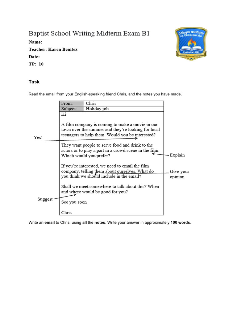 B1 Writing Test | PDF | Language Arts & Discipline
