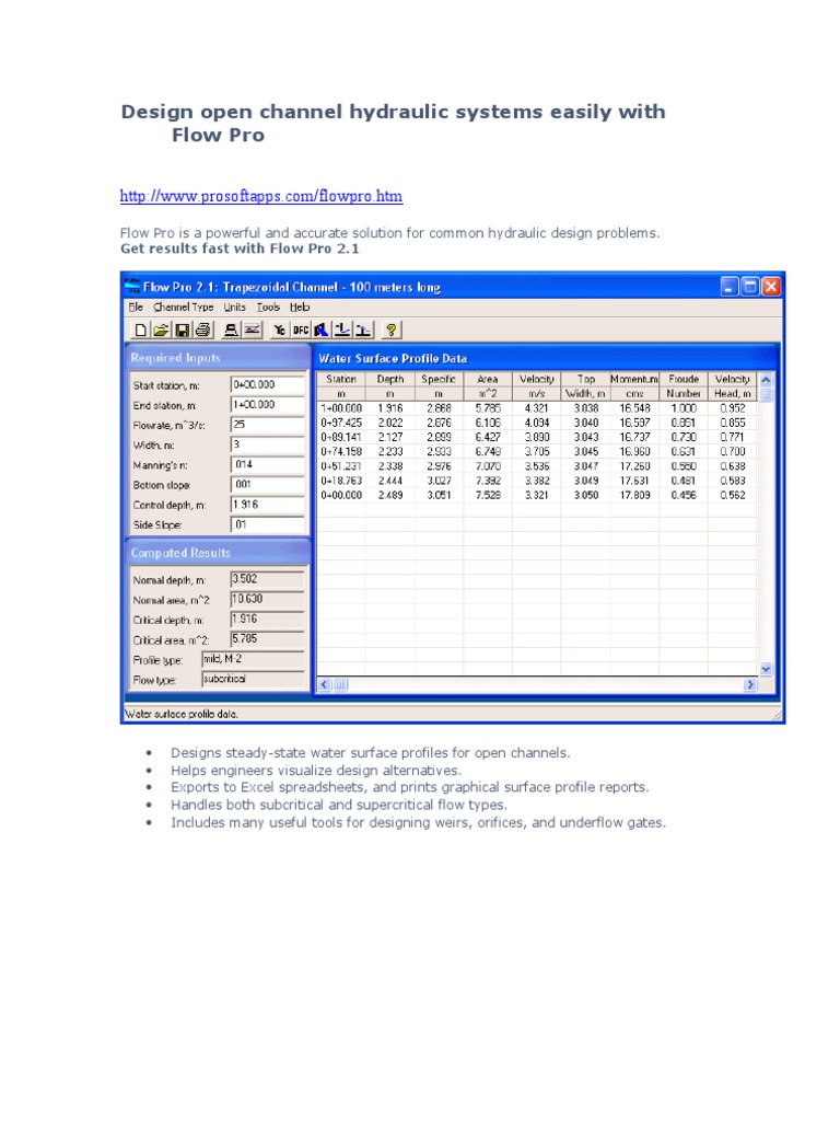 Flow Pro: Hydraulic Design Software | PDF