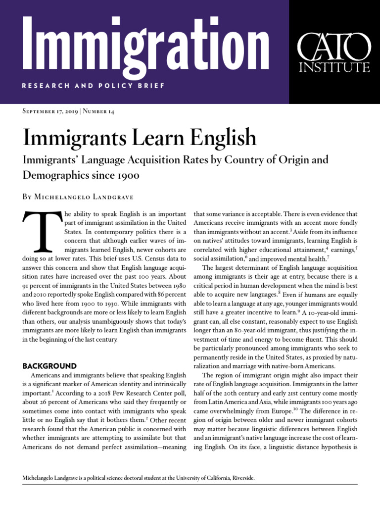 Immigrants Learn English | PDF | Immigration | English Language