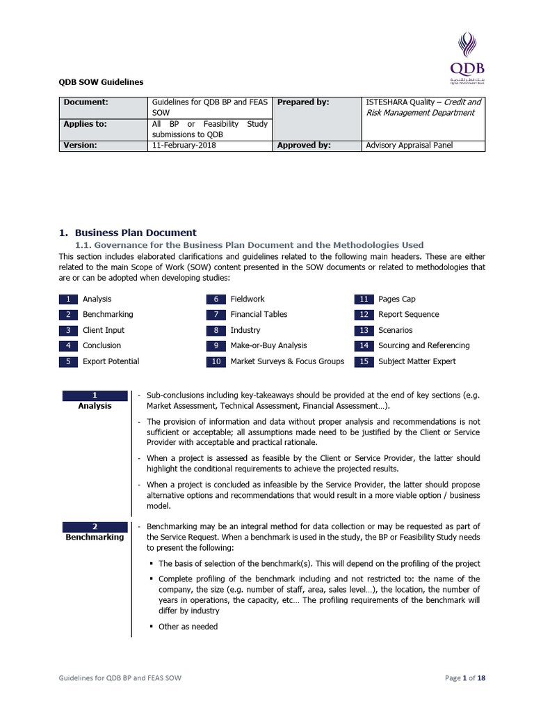 QDB SOW Guidelines for BP and Feasibility | PDF | Survey Methodology ...