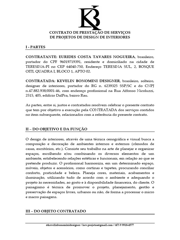 Assinadocontrato de Projetos - KB Design | PDF | Design de interiores