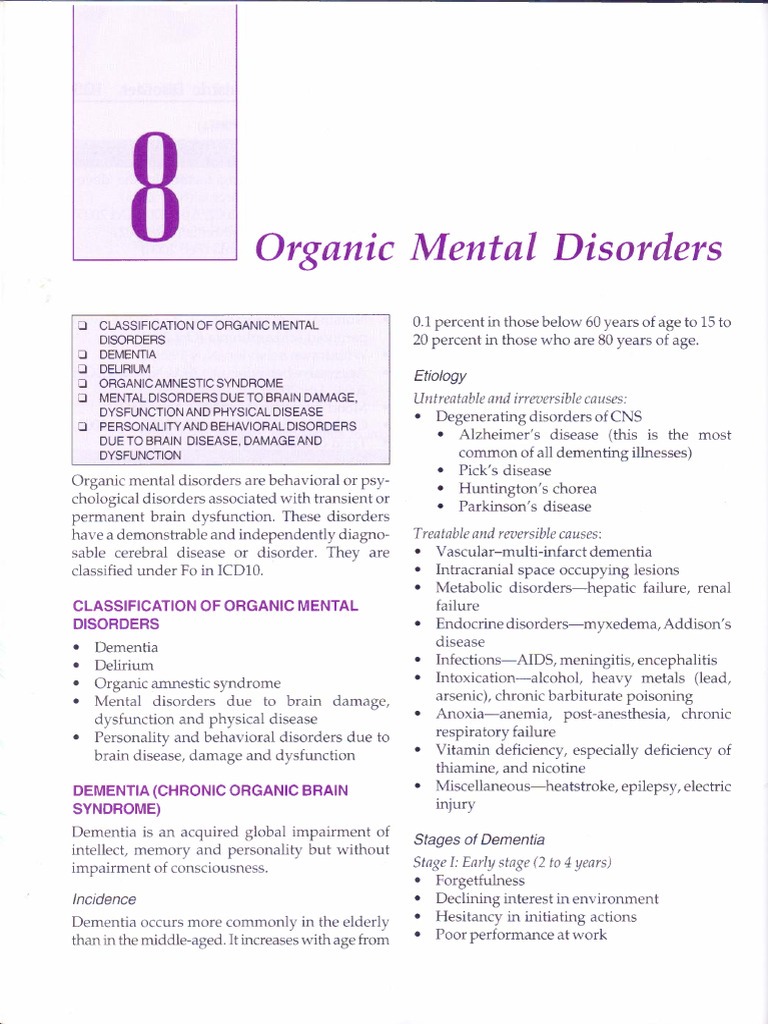 Organic Mental Disorders | PDF | Dementia | Amnesia