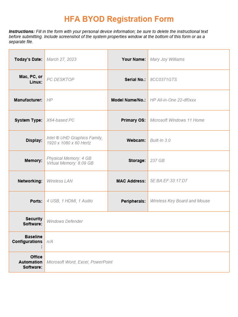 HFA BYOD Registration Form Details | PDF