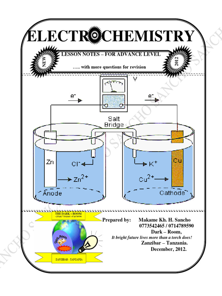 Electrochemistry Notes PDF Electrochemistry Redox