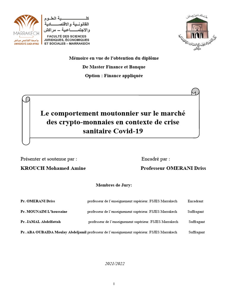 Le Comportement Moutonnier Sur Le Marché Des Crypto-Monnaies en Contexte de  Crise Sanitaire Covid-19 | PDF | Hypothèse des marchés financiers  efficients | Investisseurs