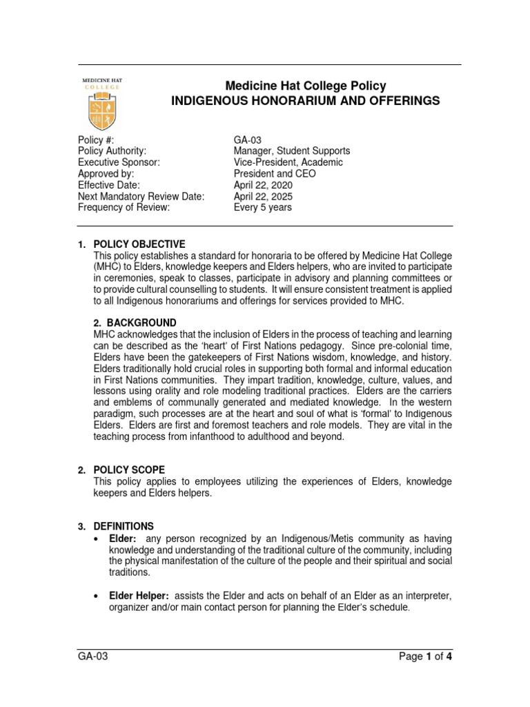 Indigenous Honorarium and Offerings PDF Per Diem