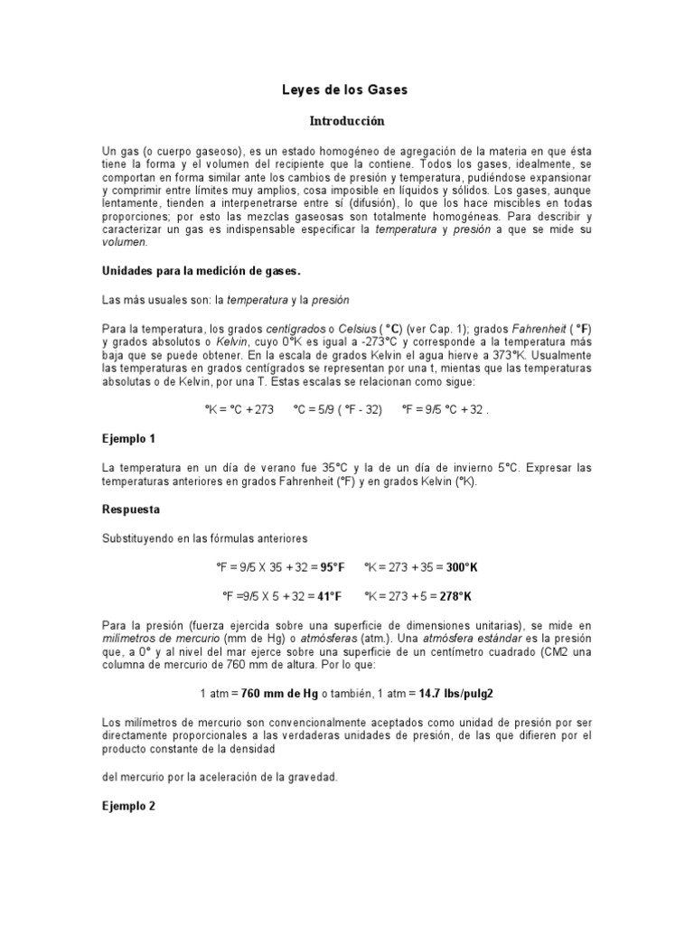 Fórmulas de la Ley de los Gases | PDF | Gases | Fases de la materia