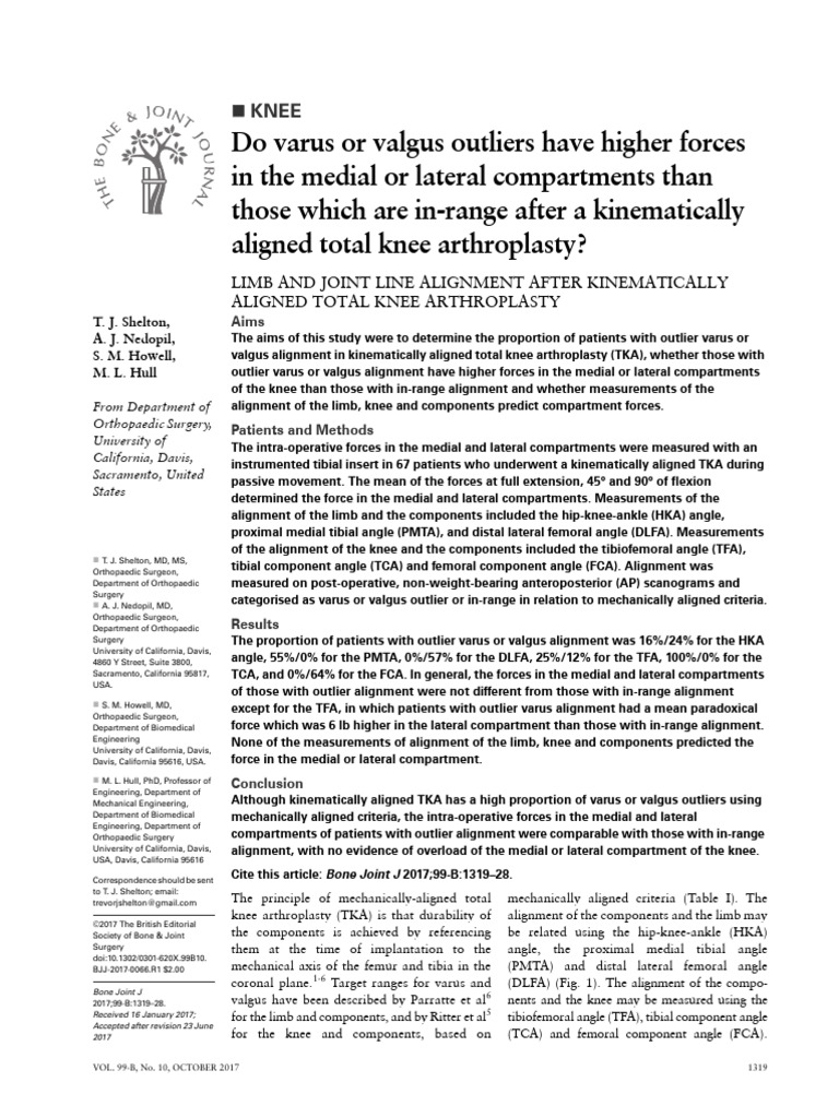 Do varus or valgus outliers have higher forces in the medial or lateral