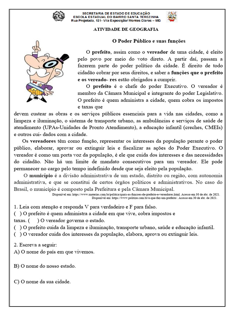 Funções do Prefeito e Vereadores | PDF | Prefeito | Governo