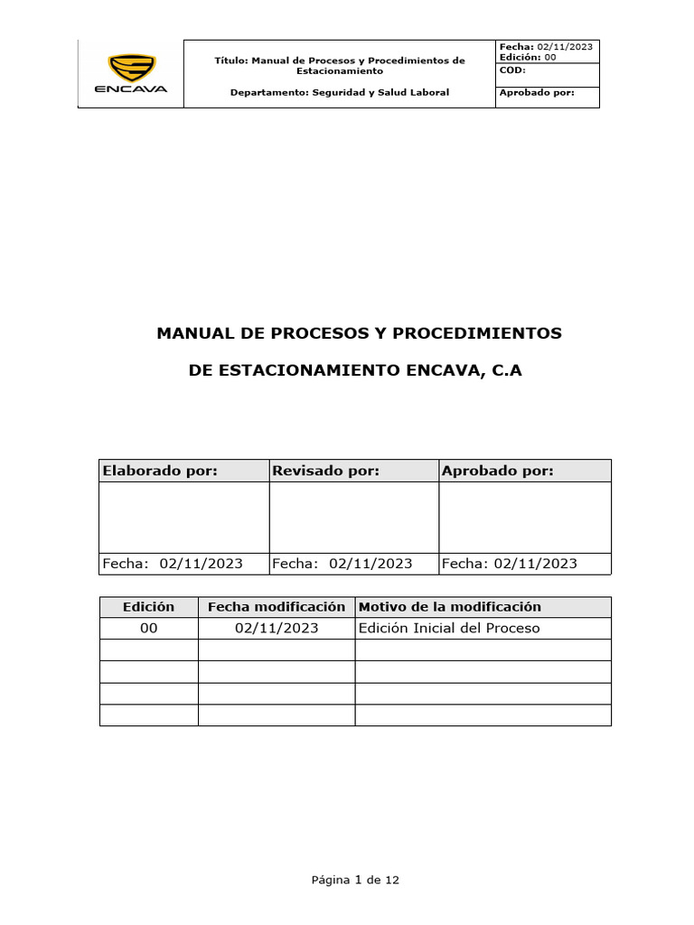Manual de Procedimientos de Estacionamiento | PDF | Business ...