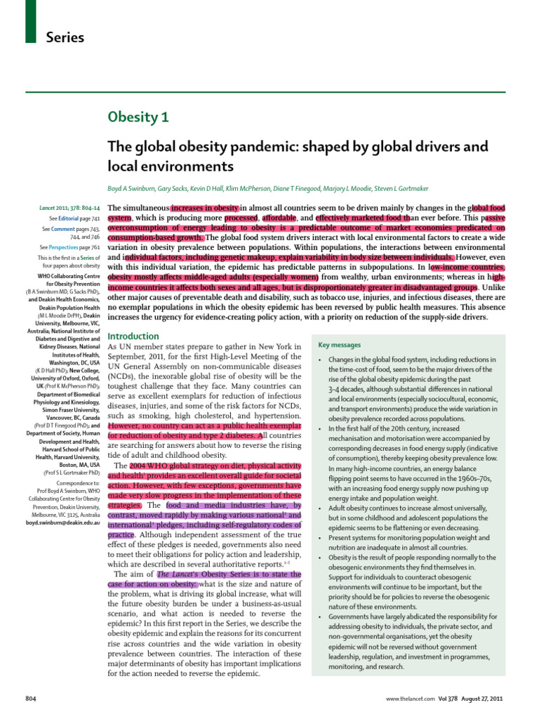The Global Obesity Pandemic | PDF | Obesity | Non Communicable Disease