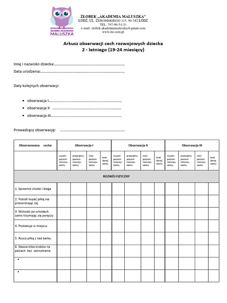 Karta Obserwacji 5 Latka Wg Nowej Podstawy Programowej KARTA-OBSERWACJI-2-ROK | PDF