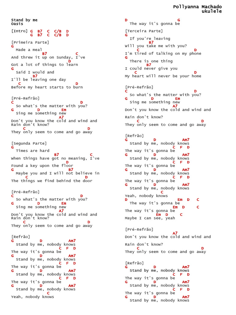 STAND BY ME (Oasis) Ukulele Chords PDF