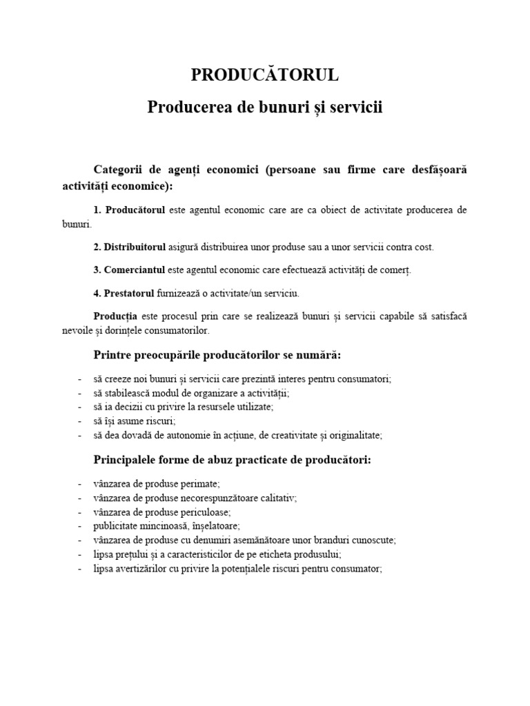 Producatorul - Producerea de Bunuri Si Servicii | PDF