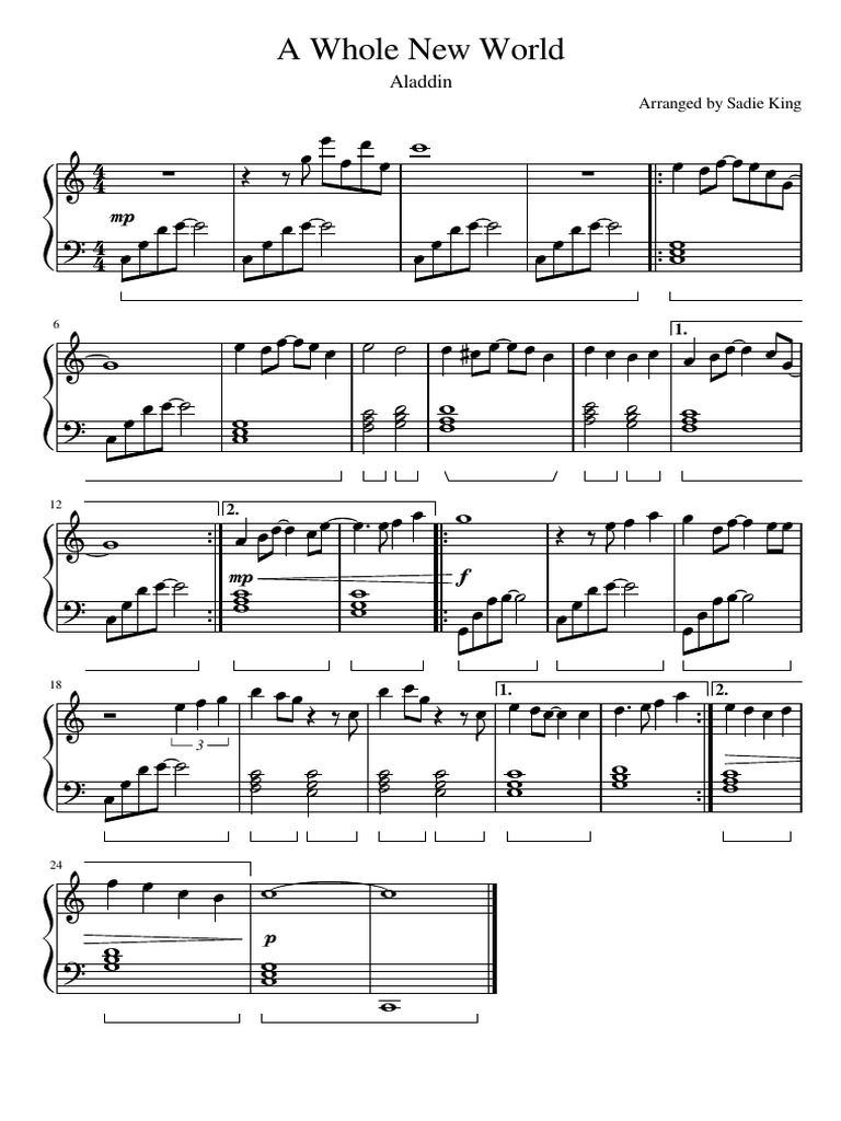 Easy Piano Sheet: A Whole New World | PDF