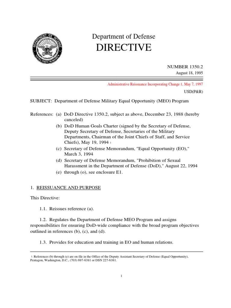 DoD Directive 1350.2 United States Department Of Defense Joint
