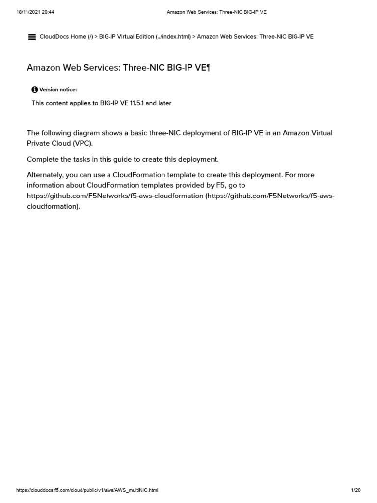 Amazon Web Services Three Nic Big Ip Ve Pdf Ip Address Computer