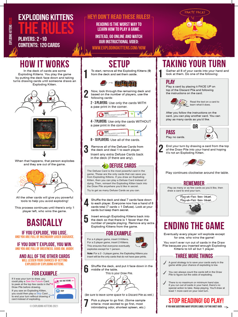 Exploding Kittens Game Rules Guide | PDF | Playing Cards | Tabletop Games