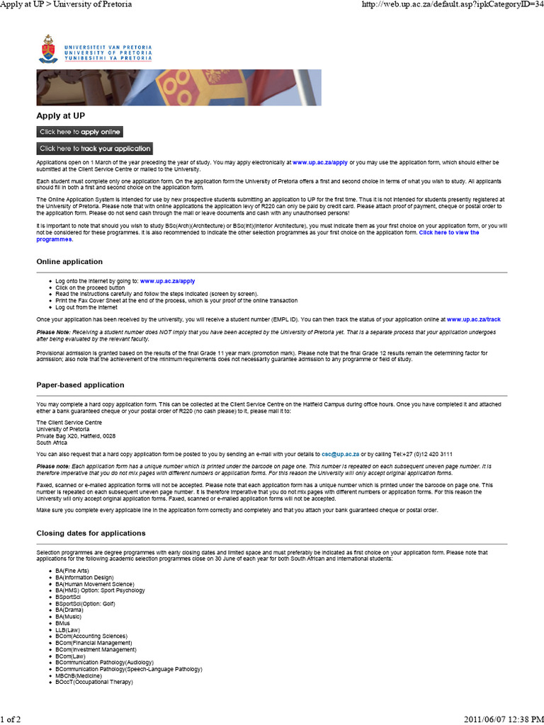 Apply at Up University of Pretoria - zp40044 | Download Free PDF