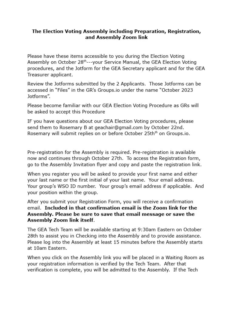 Oct 28th Assembly Preparation, Registration, Zoom Link PDF