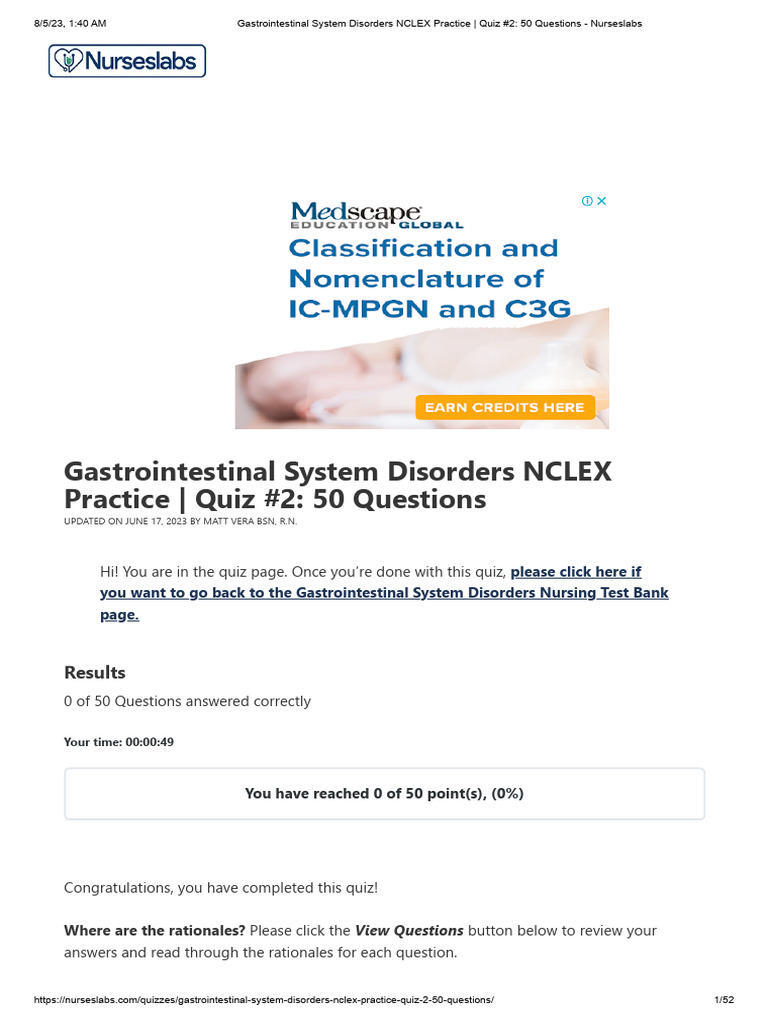 Gastrointestinal System Disorders NCLEX Practice _ Quiz 2_ 50