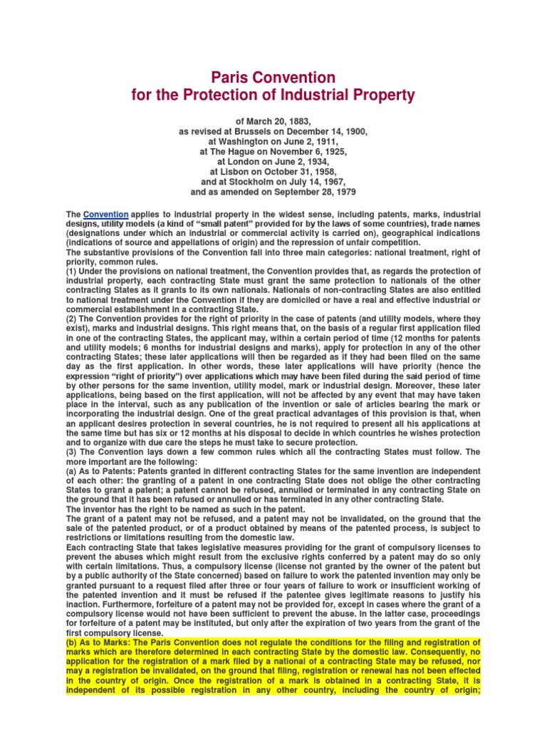 View of Paris Convention for the Protection of Industrial Property ...