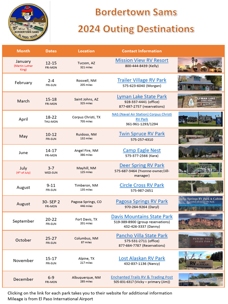 2024 Outing Schedule PDF