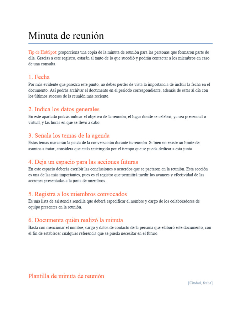 Plantilla de Minuta de Reunión | PDF