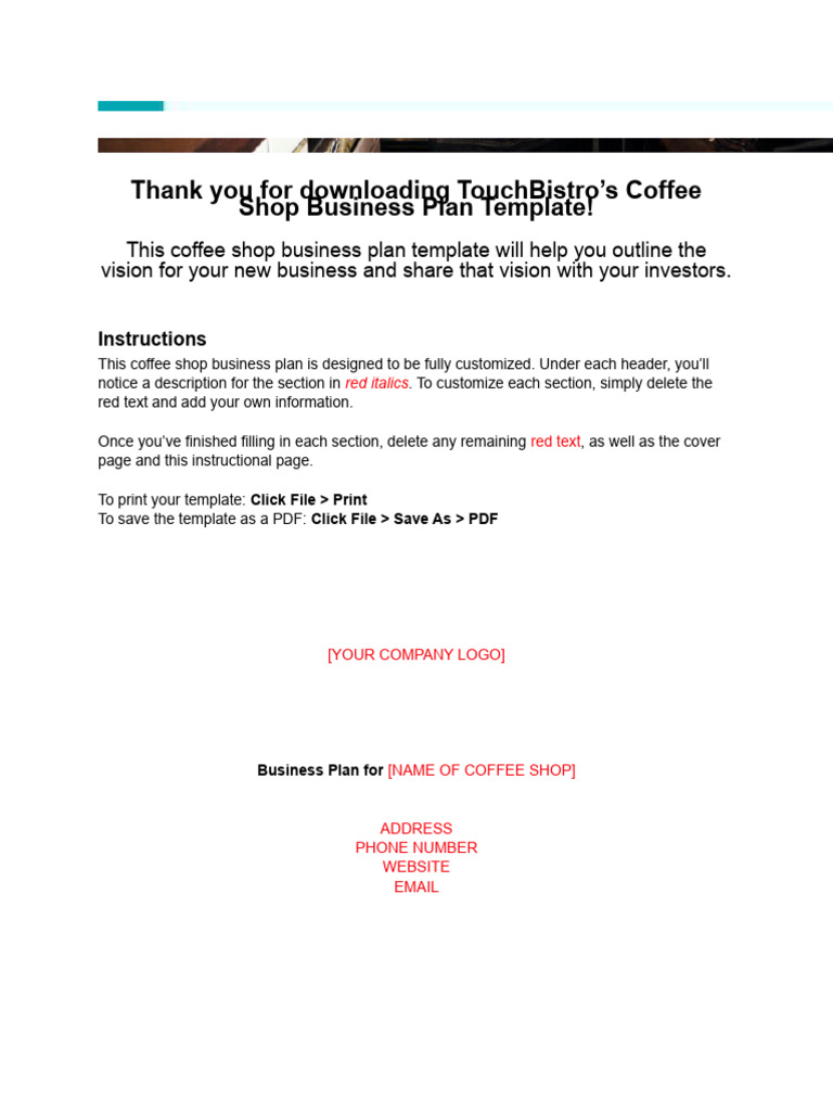 Template TouchBistro Coffee Shop Business Plan Template PDF Human