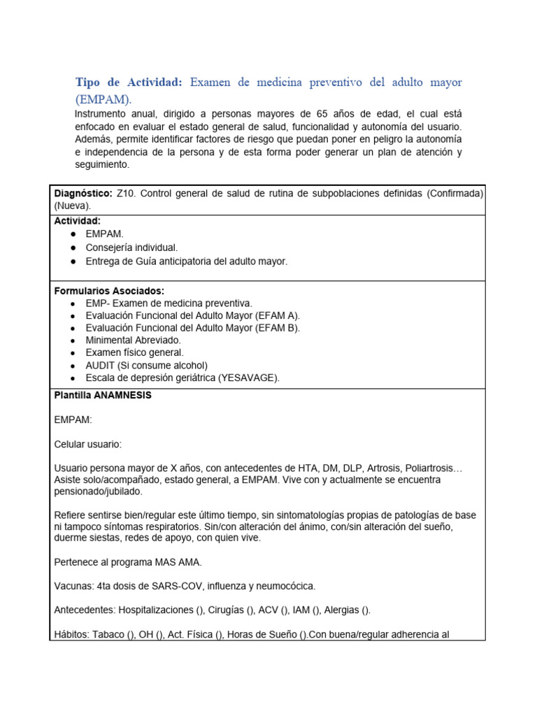Examen EMPAM para Adultos Mayores | PDF | Ciencias de la Salud ...