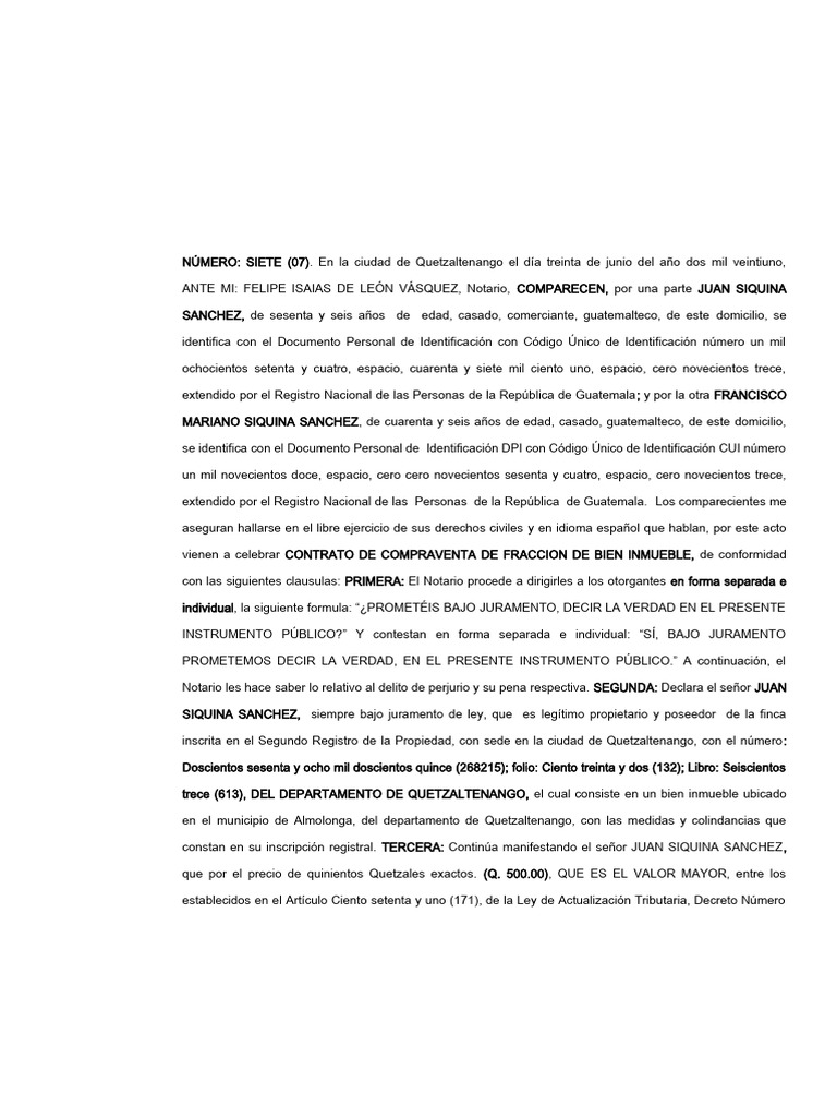 Contrato de Compraventa en Quetzaltenango | PDF | Guatemala | Justicia