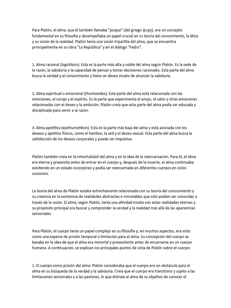 Para Platón | PDF | Alma | Platón