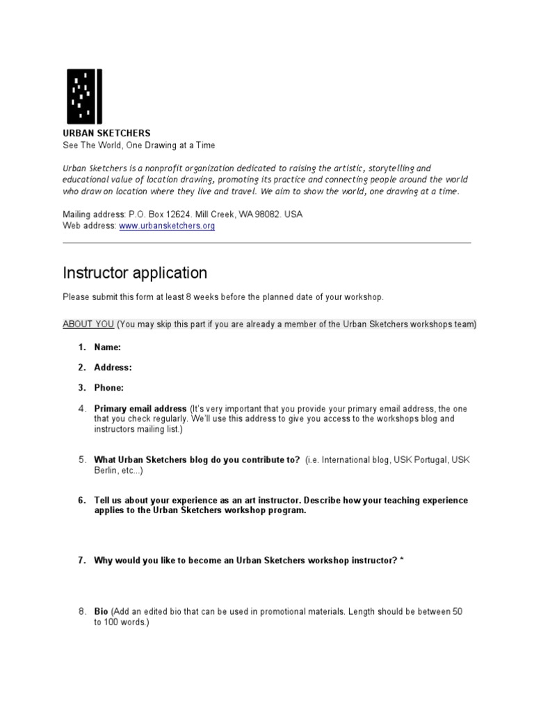 Urban Sketchers Workshop Application Guide | PDF | Art