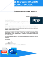 Carta de Recomendacion Personal Sencilla