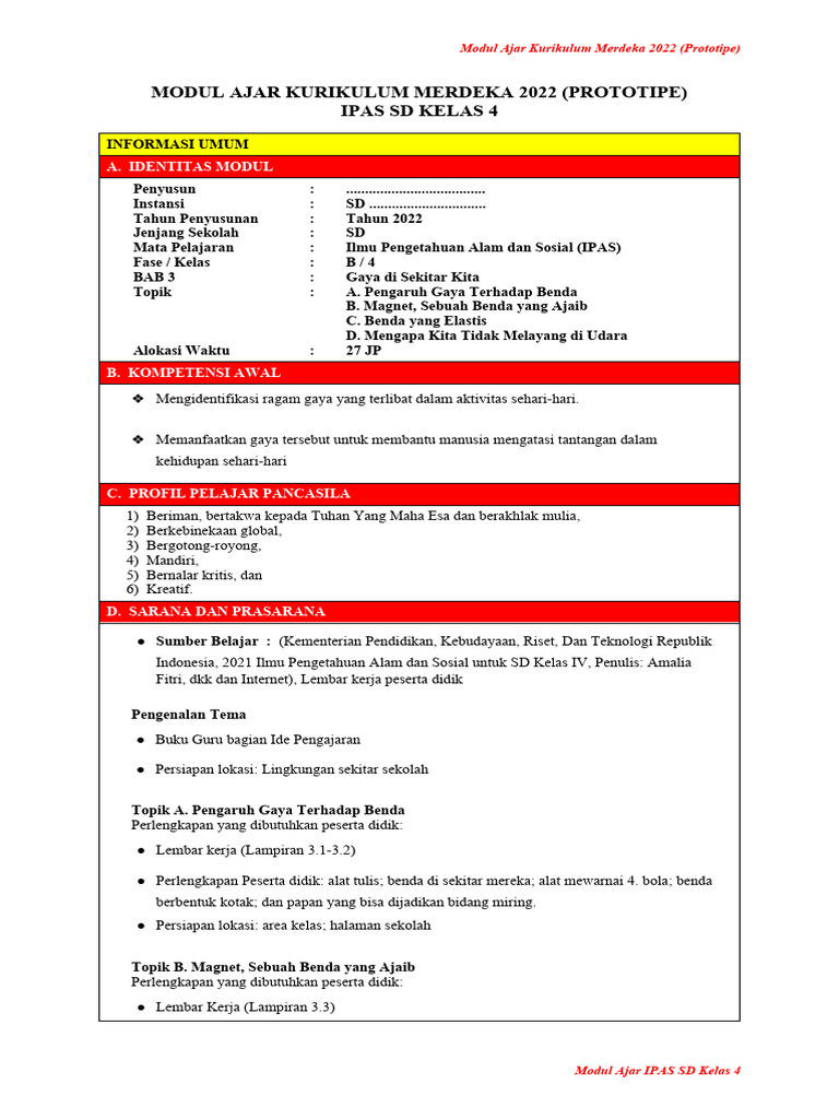 Modul Ajar IPAS SD Kelas 4 2022 | PDF