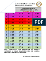 Programación de Partidos Voleibol Mixto 1° Fecha.