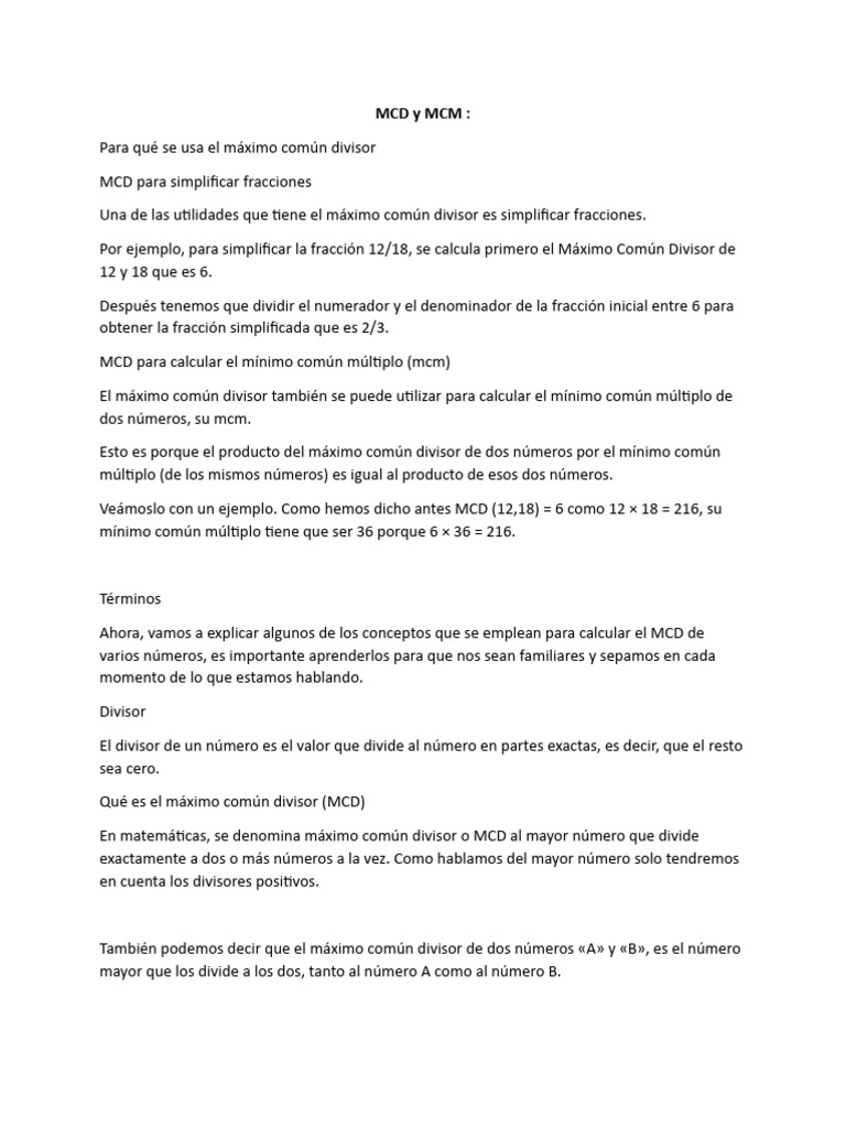 MCD y MCM. CLASE | PDF | División (Matemáticas) | Álgebra