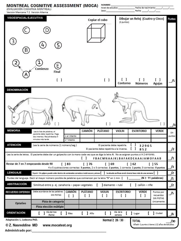 Prueba MoCA Versión Mexicana 7.2 | PDF