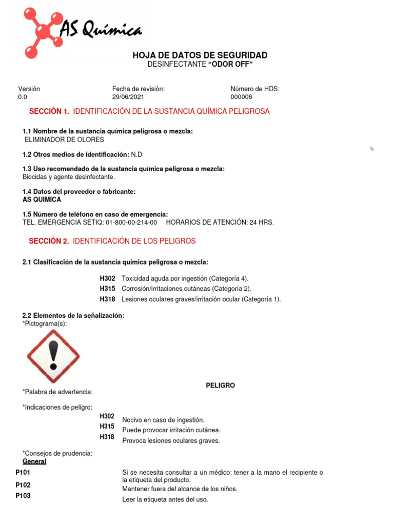 MSDS Odor Off PDF Cloro Agua