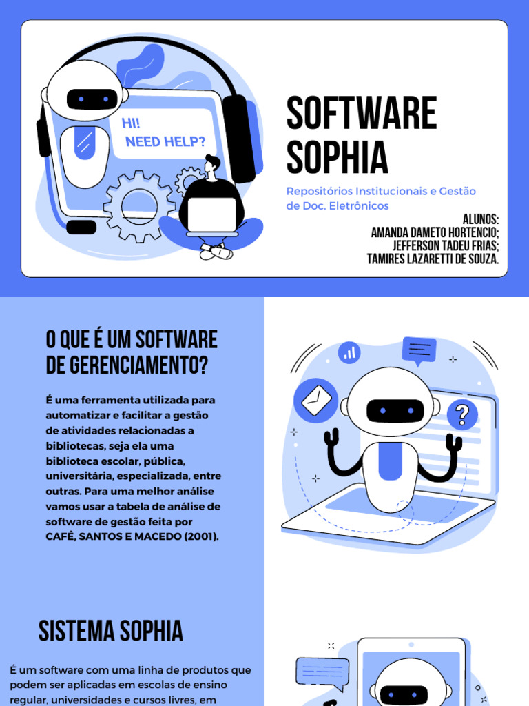 Software SophiA - Slides_Grupo 02 | PDF | Bancos de dados | Bibliotecas