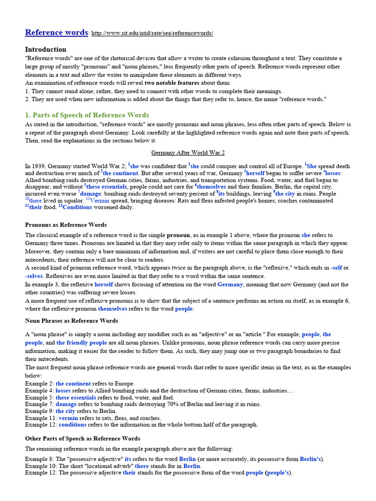 Reference Words | PDF | Pronoun | Noun