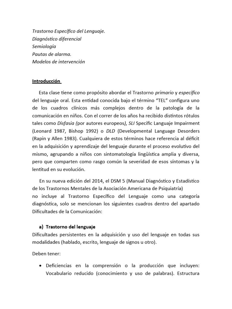 Trastorno Específico del Lenguaje: Guía | PDF | Trastorno mental ...