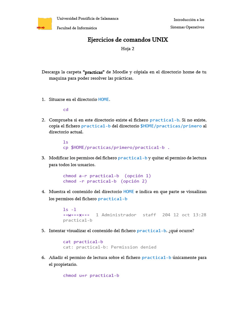 Ejercicios de Comandos UNIX en Sistemas Operativos | PDF | Archivo de ...