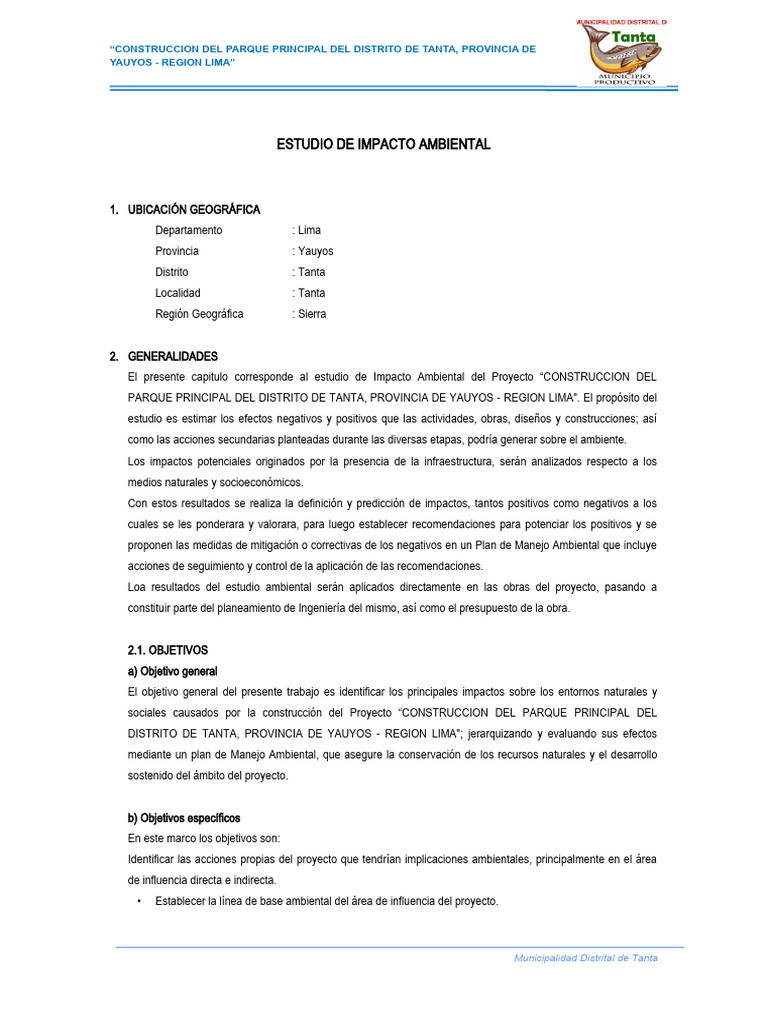 Estudio de Impacto Ambiental | PDF | Evaluación de impacto ambiental ...