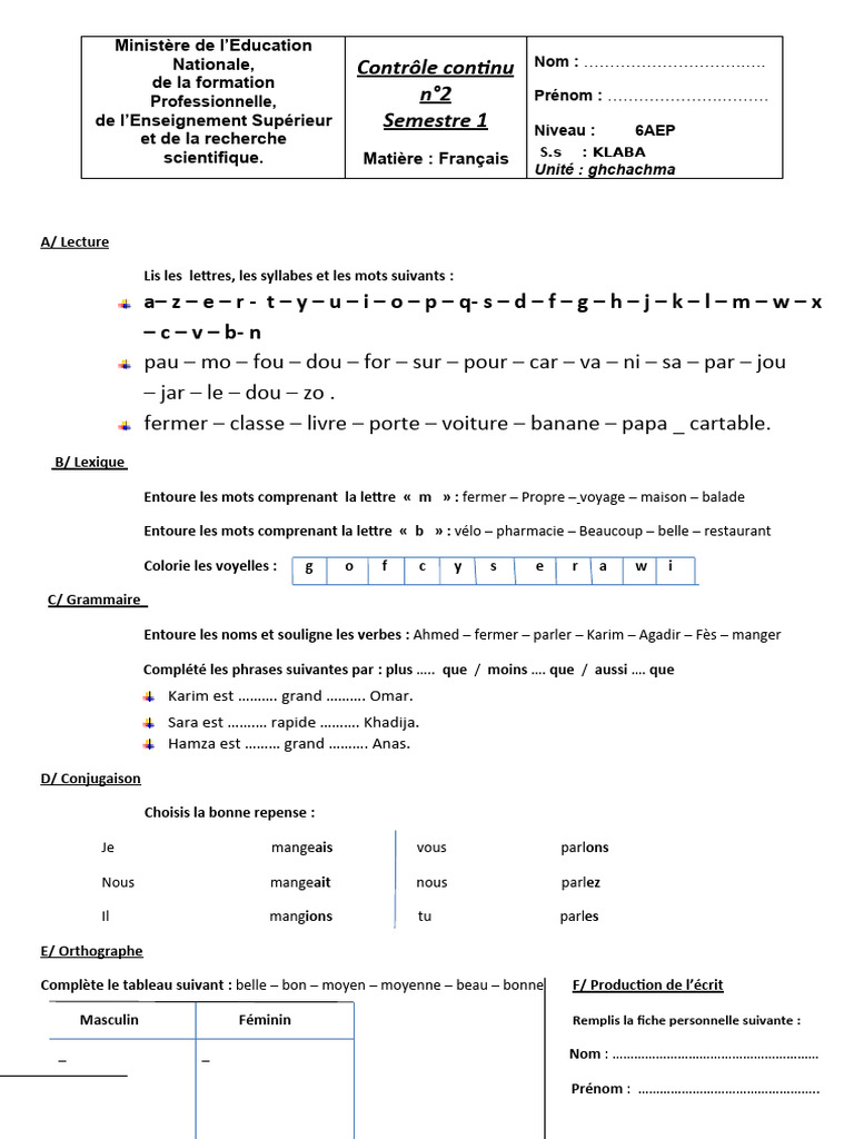 Activités de français pour 6AEP | PDF | Communication humaine | Langues