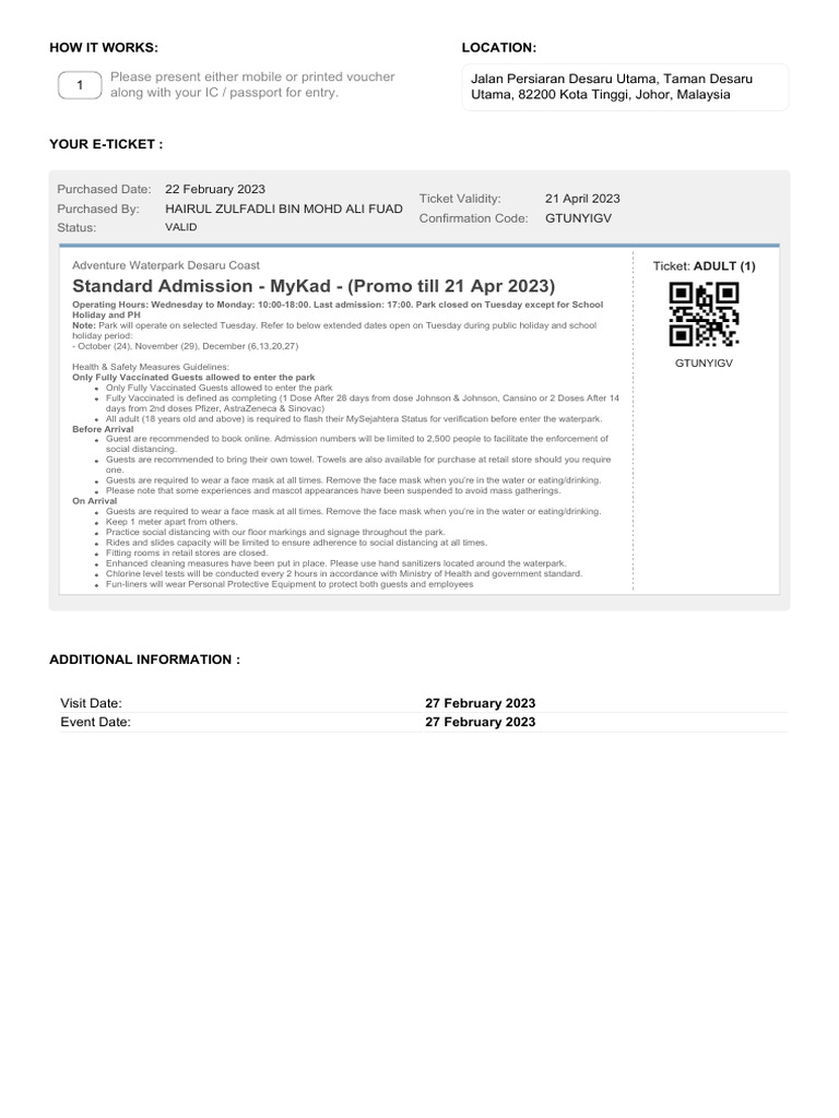 Contoh Ticket Desaru Adventure Waterpark Pdf Pandemic Epidemics