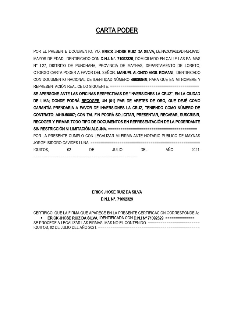 Carta Poder de Erick Jhose Ruiz | PDF