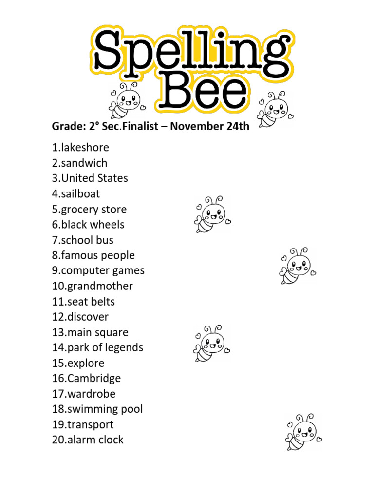 Grade 2°Spelling Bee Finalist PDF